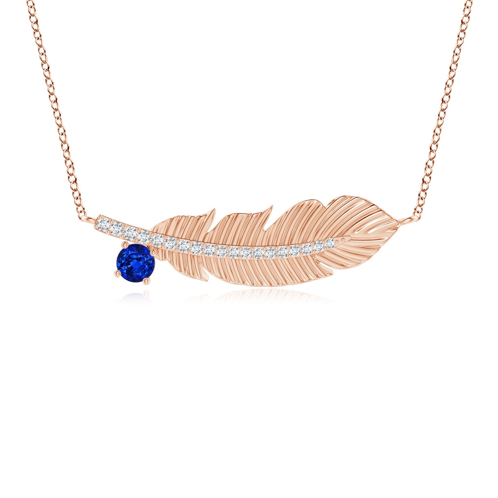 3mm AAAA Sapphire Virgo Feather Pendant with Diamonds in Rose Gold