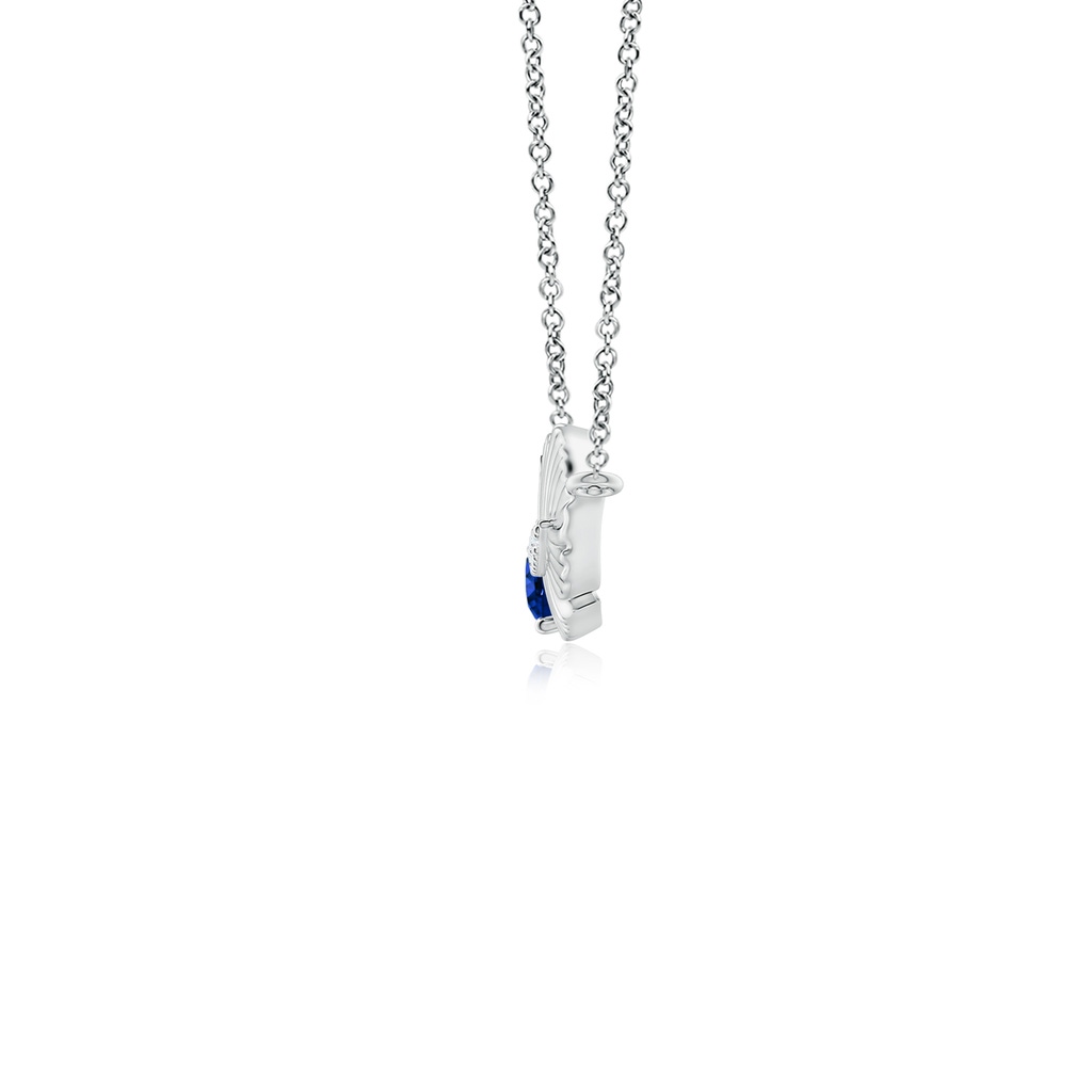 3mm AAAA Sapphire Virgo Feather Pendant with Diamonds in White Gold Side-1