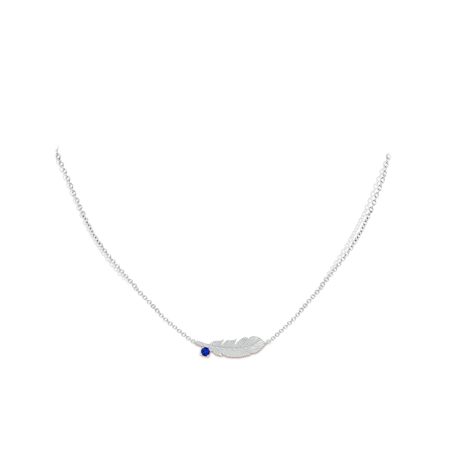 3mm AAAA Sapphire Virgo Feather Pendant with Diamonds in White Gold - body_neck