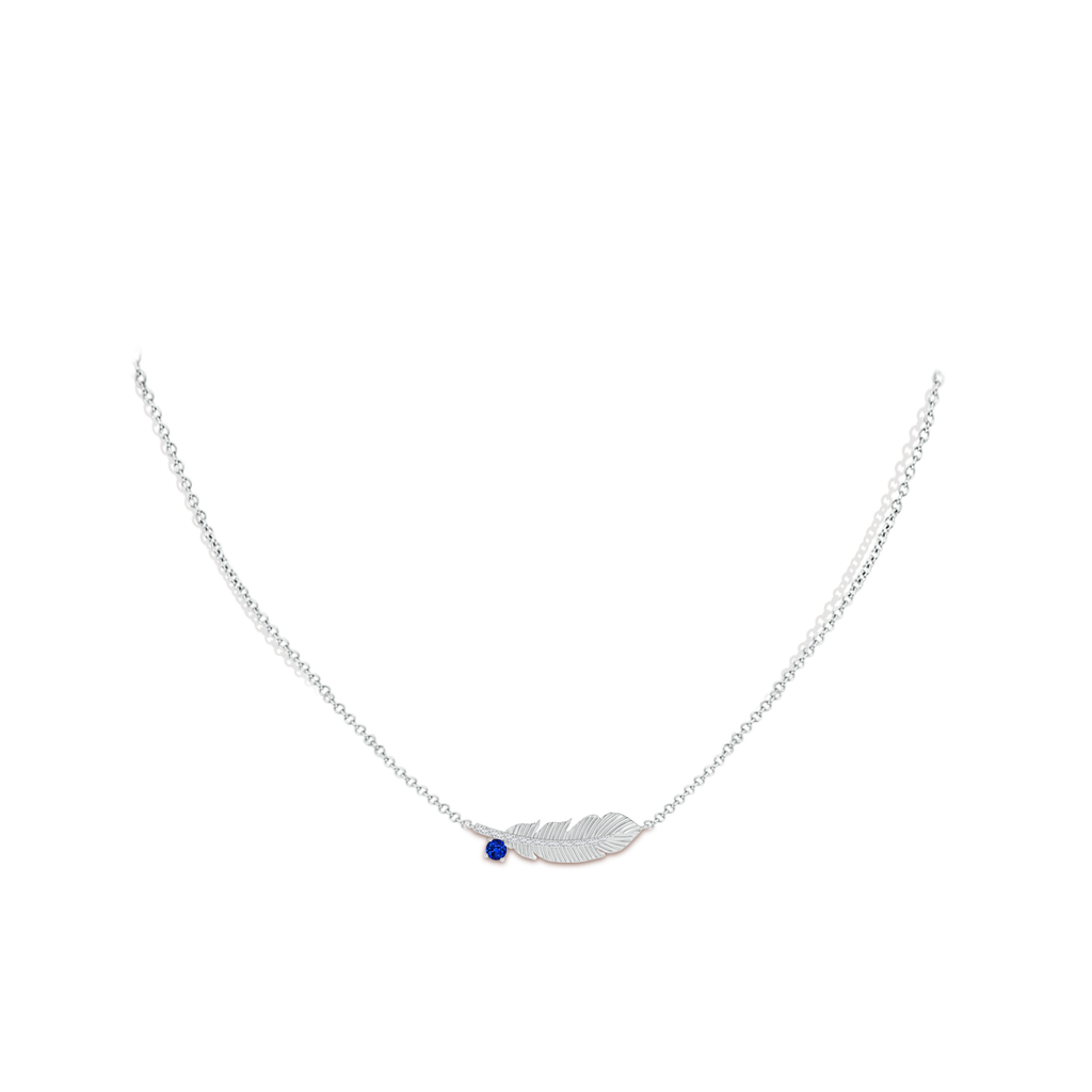 3mm AAAA Sapphire Virgo Feather Pendant with Diamonds in White Gold Body-Neck