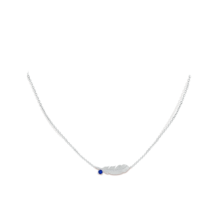 3mm AAAA Sapphire Virgo Feather Pendant with Diamonds in White Gold body-neck