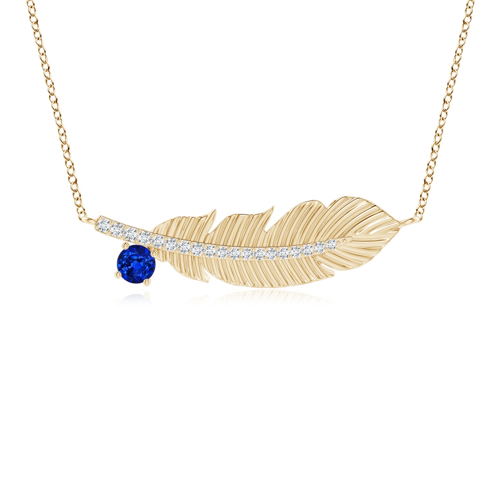 3mm AAAA Sapphire Virgo Feather Pendant with Diamonds in Yellow Gold