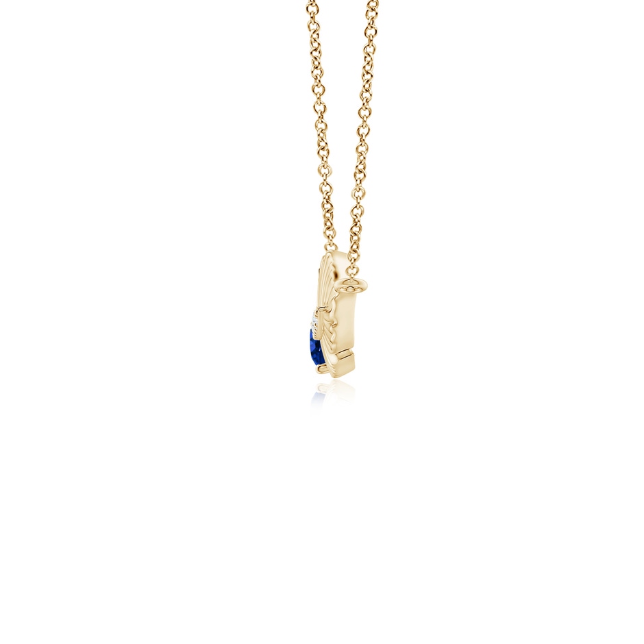 3mm AAAA Sapphire Virgo Feather Pendant with Diamonds in Yellow Gold side-1
