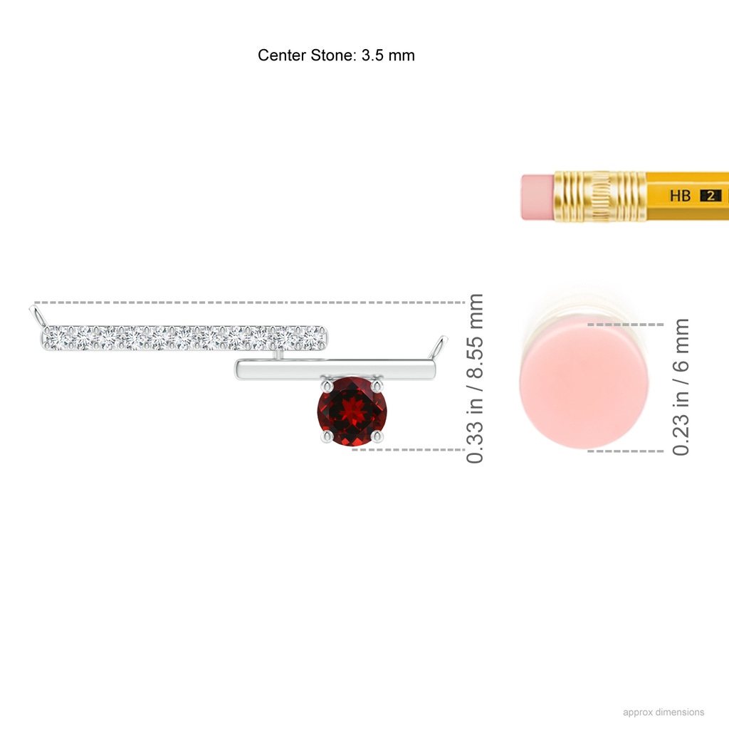 3.5mm AAAA Garnet Capricorn Bypass Bar Pendant with Diamonds in White Gold Ruler