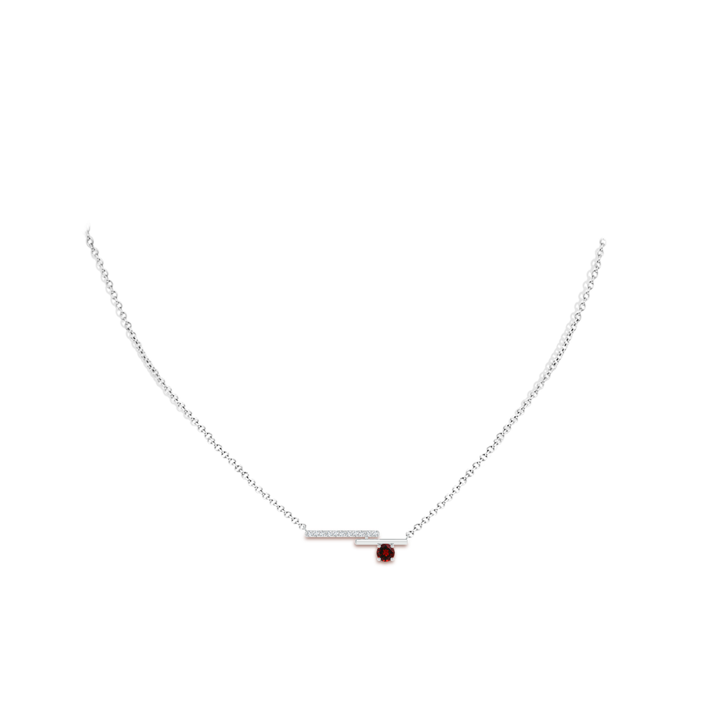 3.5mm AAAA Garnet Capricorn Bypass Bar Pendant with Diamonds in White Gold Body-Neck