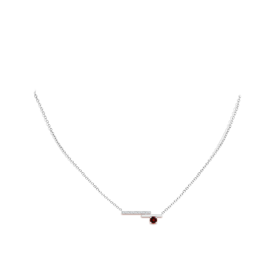 3.5mm AAAA Garnet Capricorn Bypass Bar Pendant with Diamonds in White Gold body-neck