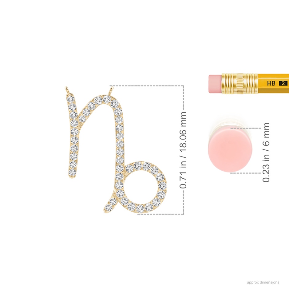 1.05mm HSI2 Diamond Capricorn Zodiac Sign Pendant in Yellow Gold ruler