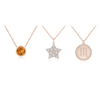 4mm AAA Citrine Scorpio Zodiac Star Medallion Layered Necklace in 9K Rose Gold