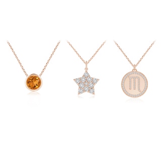 4mm AAA Citrine Scorpio Zodiac Star Medallion Layered Necklace in Rose Gold