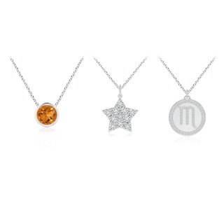 4mm AAA Citrine Scorpio Zodiac Star Medallion Layered Necklace in White Gold