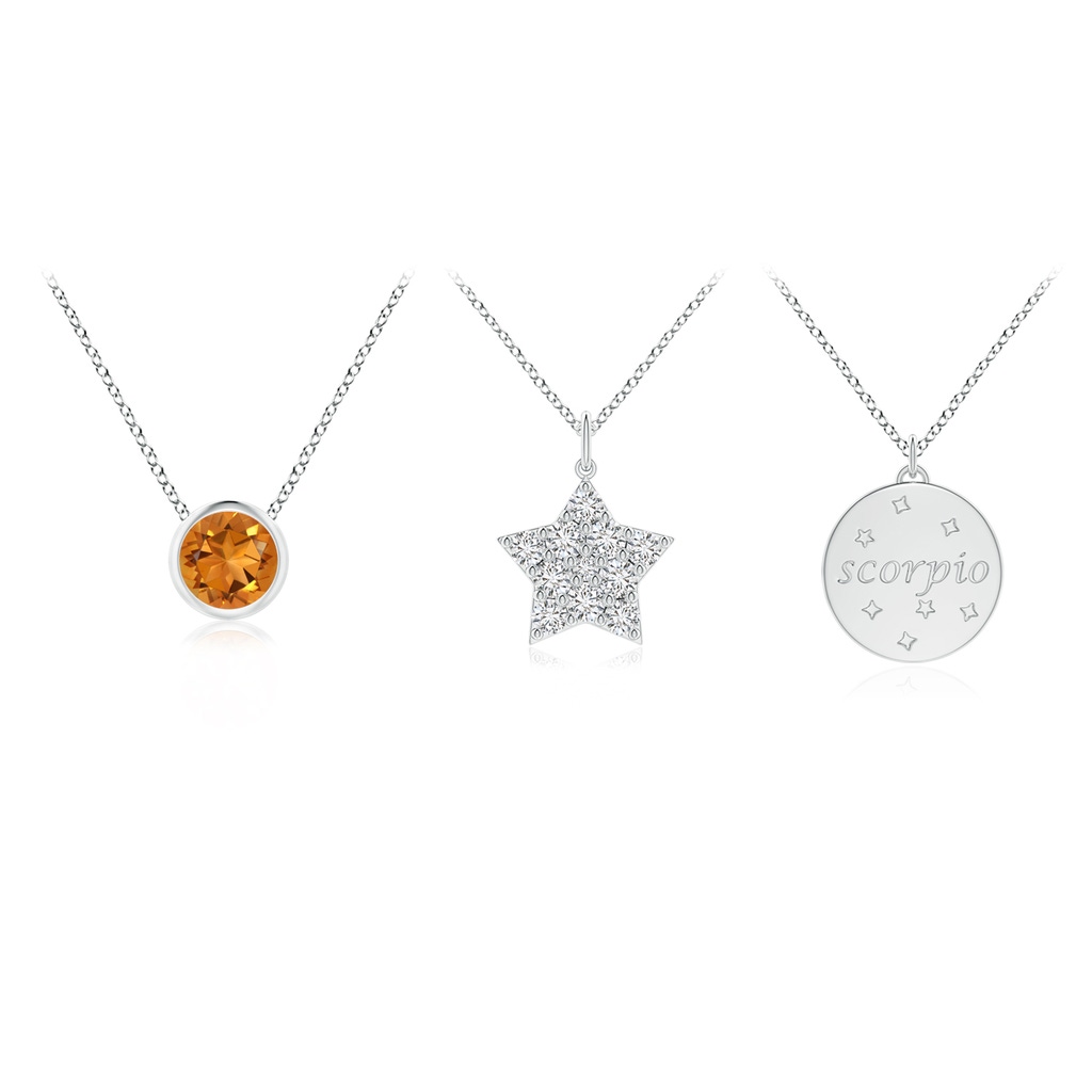 4mm AAA Citrine Scorpio Zodiac Star Medallion Layered Necklace in White Gold - side_1