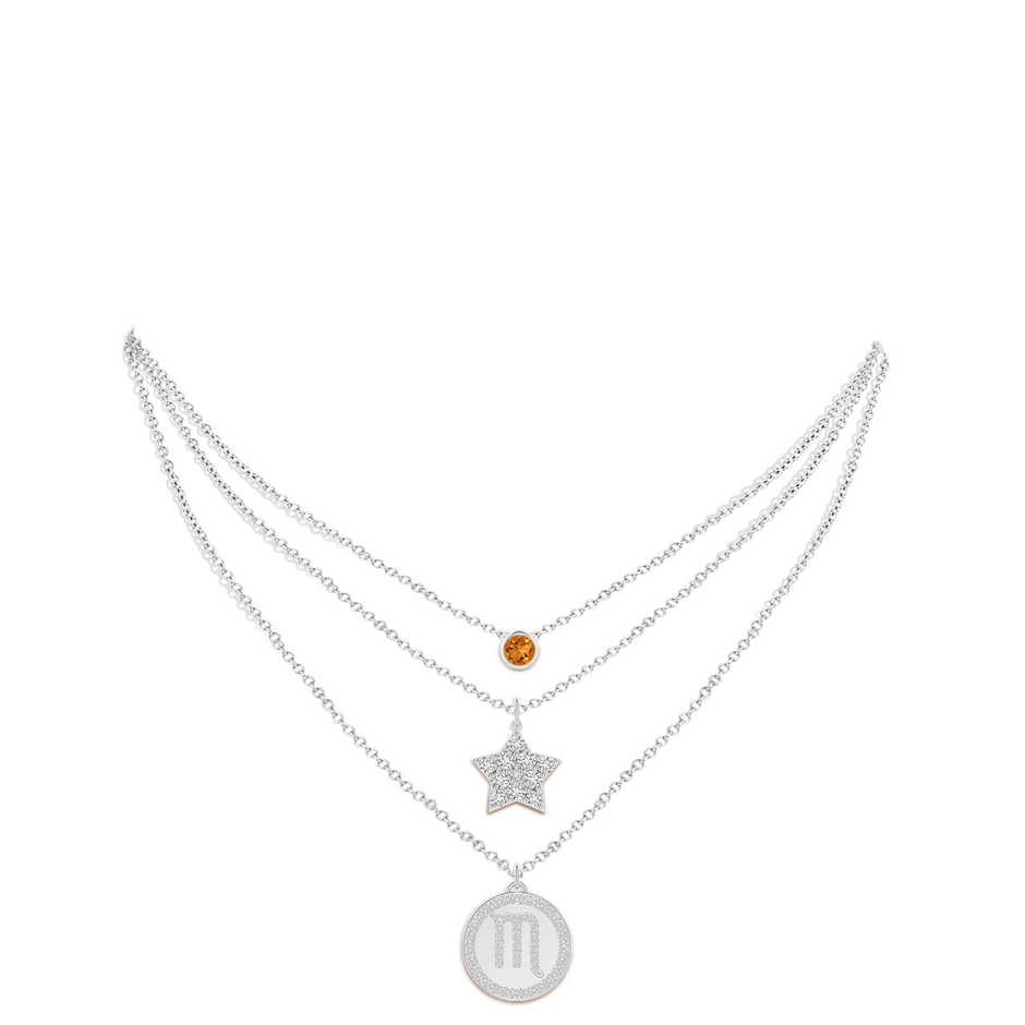 4mm AAA Citrine Scorpio Zodiac Star Medallion Layered Necklace in White Gold body-neck