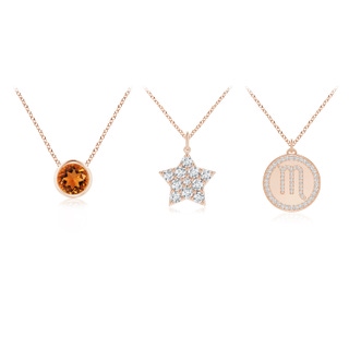 4mm AAAA Citrine Scorpio Zodiac Star Medallion Layered Necklace in 10K Rose Gold