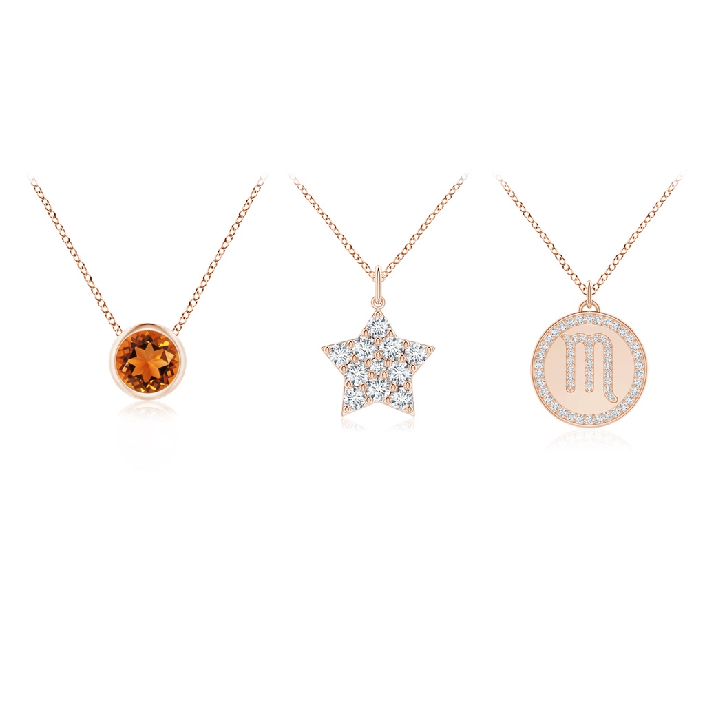 4mm AAAA Citrine Scorpio Zodiac Star Medallion Layered Necklace in Rose Gold 