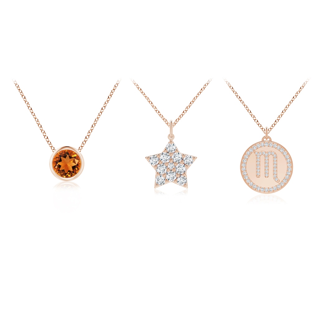 4mm AAAA Citrine Scorpio Zodiac Star Medallion Layered Necklace in Rose Gold