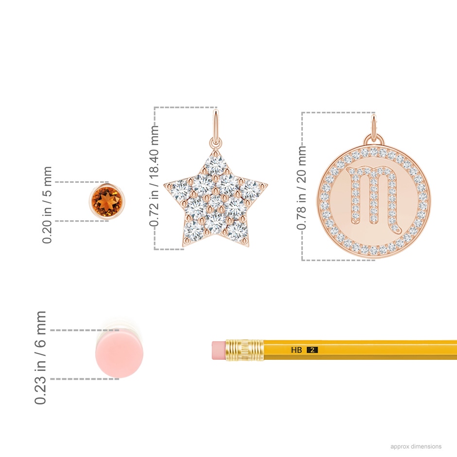 4mm AAAA Citrine Scorpio Zodiac Star Medallion Layered Necklace in Rose Gold ruler