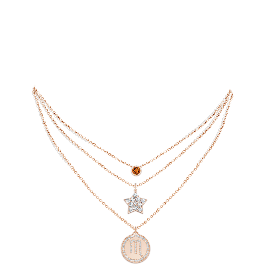 4mm AAAA Citrine Scorpio Zodiac Star Medallion Layered Necklace in Rose Gold body-neck