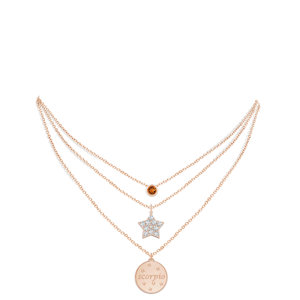 4mm AAAA Citrine Scorpio Zodiac Star Medallion Layered Necklace in Rose Gold Body-Neck
