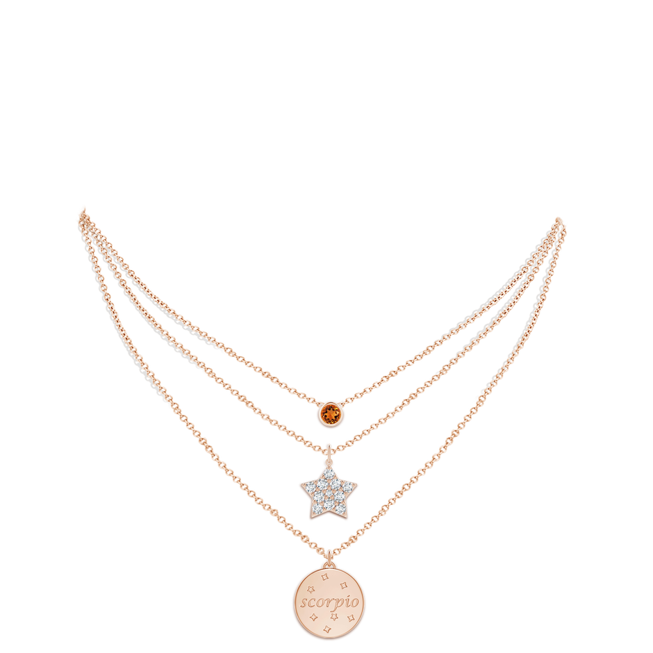 4mm AAAA Citrine Scorpio Zodiac Star Medallion Layered Necklace in Rose Gold body-neck