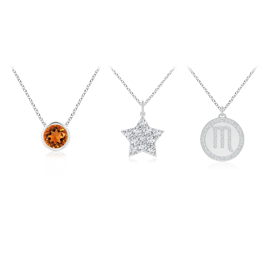 4mm AAAA Citrine Scorpio Zodiac Star Medallion Layered Necklace in White Gold