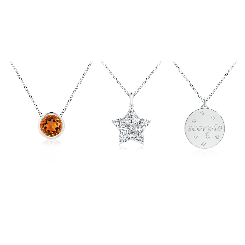 4mm AAAA Citrine Scorpio Zodiac Star Medallion Layered Necklace in White Gold - side_1
