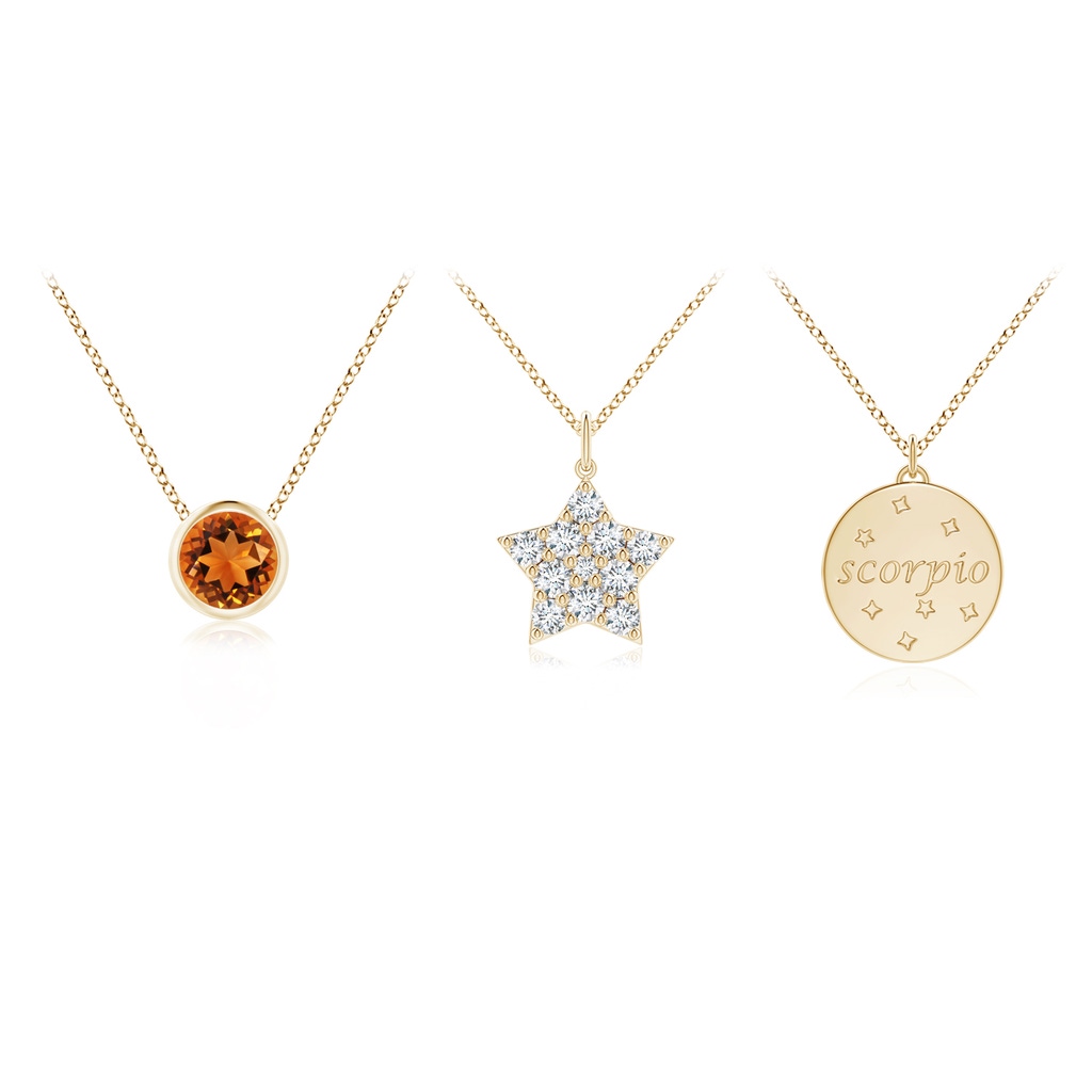 4mm AAAA Citrine Scorpio Zodiac Star Medallion Layered Necklace in Yellow Gold - side_1