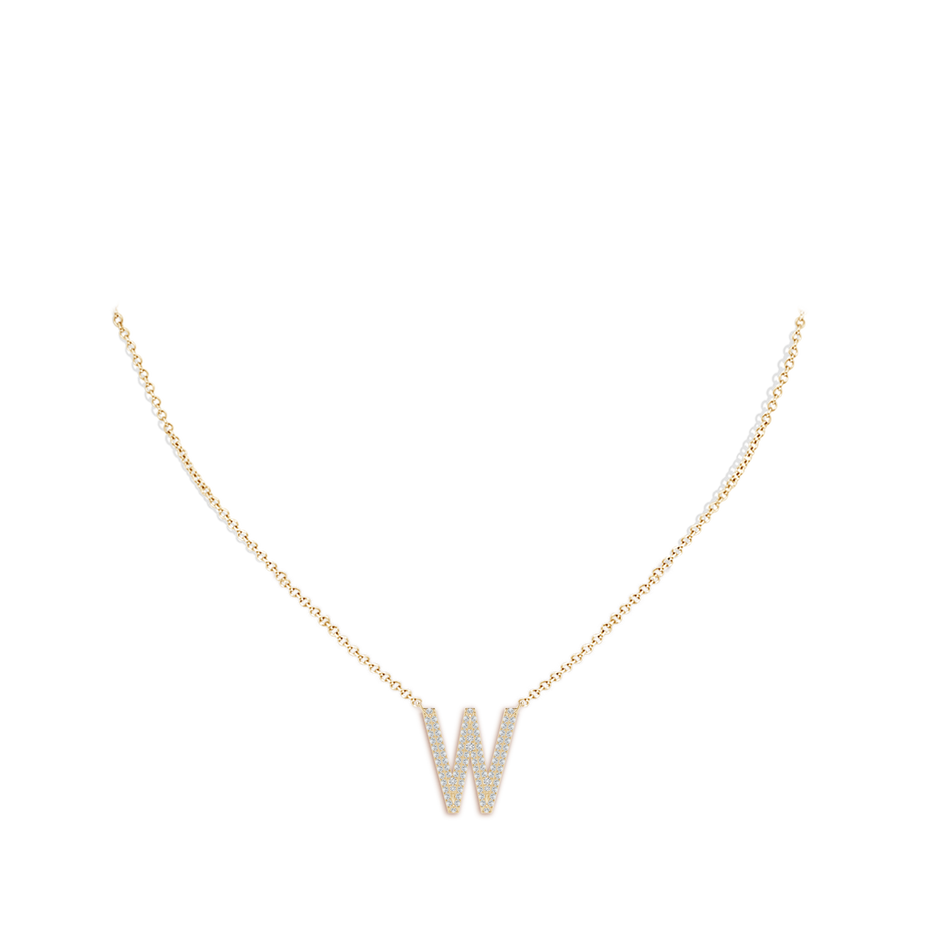 1.2mm HSI2 Prong-Set Diamond Capital "W" Knife-Edge Initial Pendant in Yellow Gold body-neck