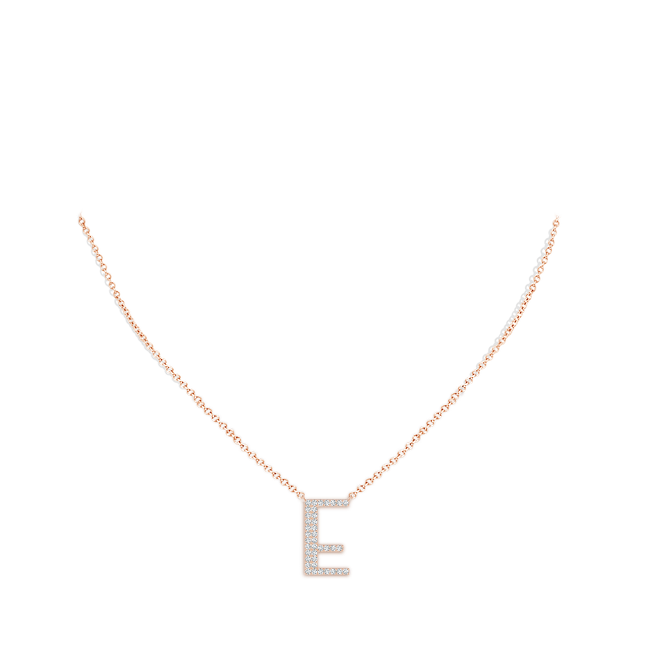 1.15mm GVS2 Modern Deco Diamond Capital "E" Initial Pendant in Rose Gold body-neck