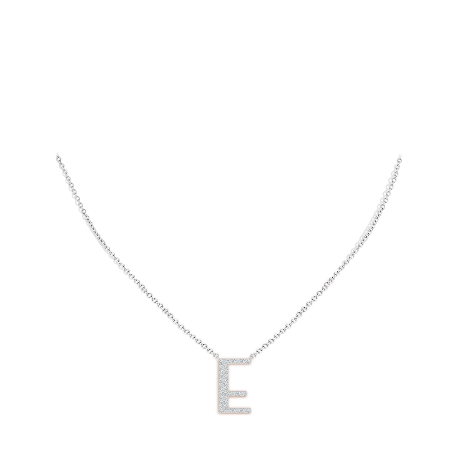 1.15mm GVS2 Modern Deco Diamond Capital "E" Initial Pendant in White Gold body-neck