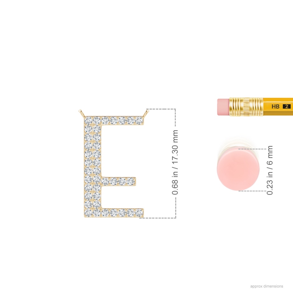1.15mm GVS2 Modern Deco Diamond Capital "E" Initial Pendant in Yellow Gold ruler