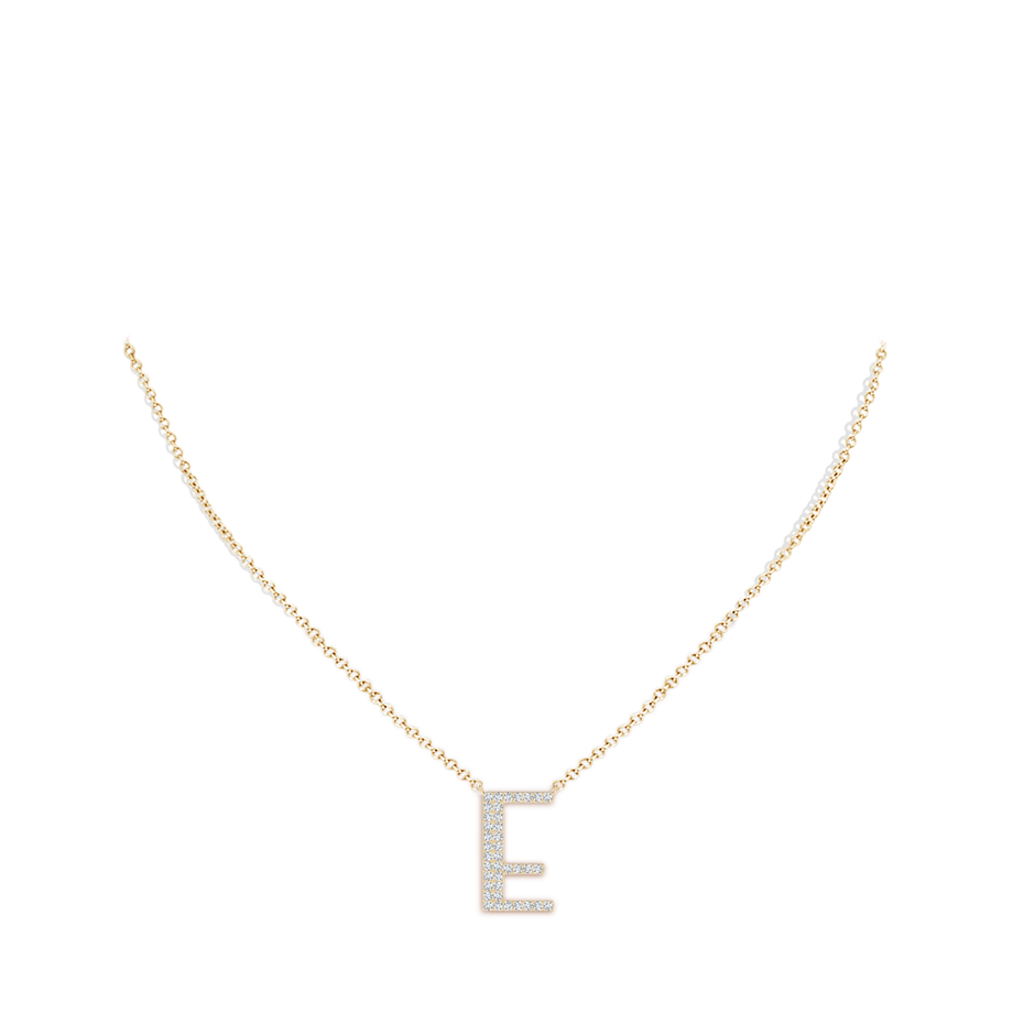 1.15mm GVS2 Modern Deco Diamond Capital "E" Initial Pendant in Yellow Gold body-neck