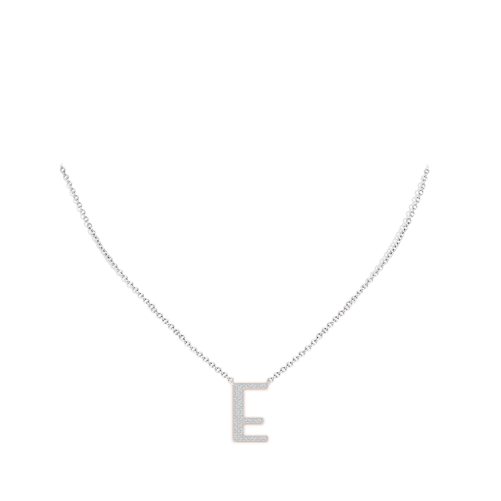 1.15mm HSI2 Modern Deco Diamond Capital "E" Initial Pendant in White Gold Body-Neck