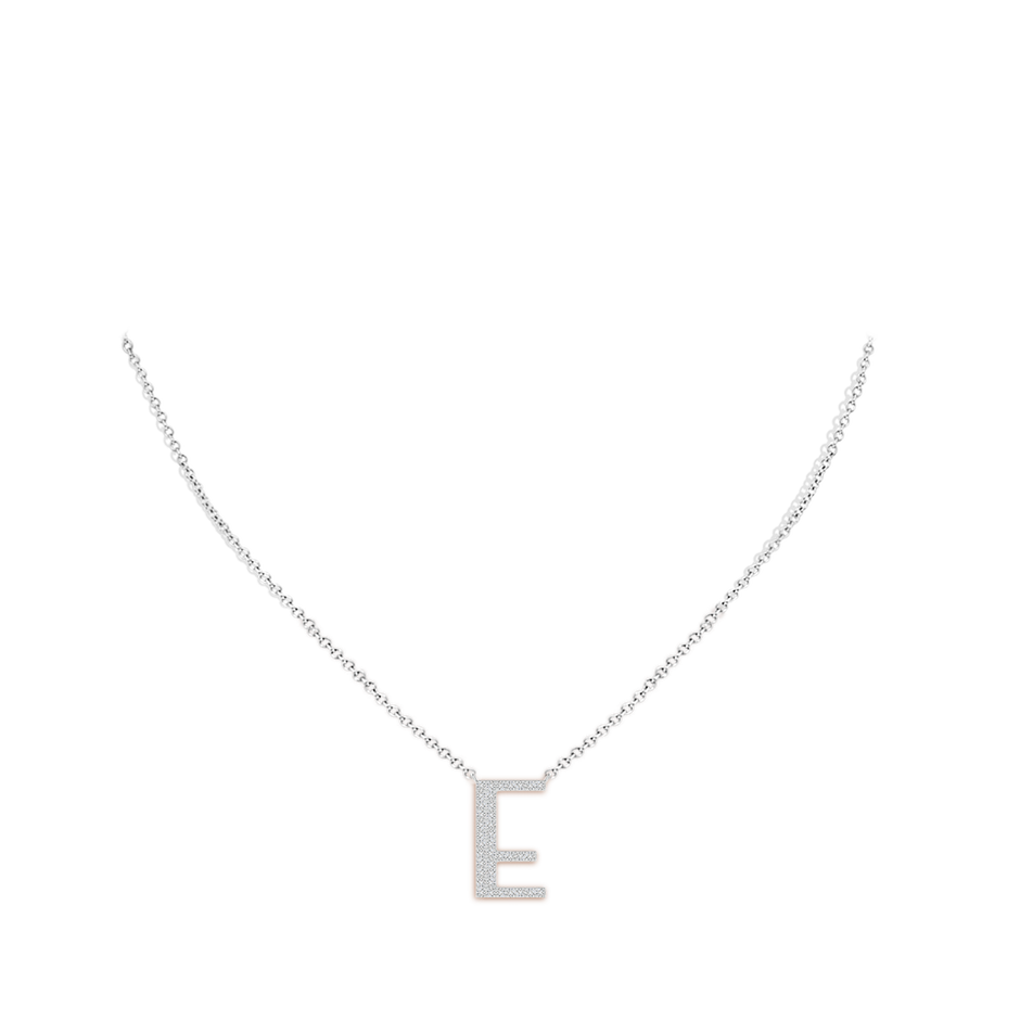 1.15mm HSI2 Modern Deco Diamond Capital "E" Initial Pendant in White Gold body-neck