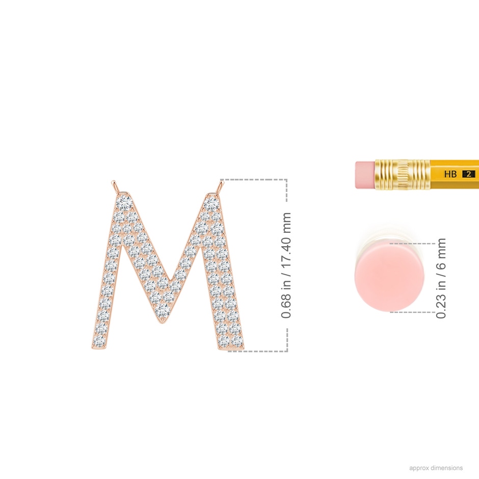 1.5mm GVS2 Modern Deco Diamond Capital "M" Initial Pendant in Rose Gold ruler