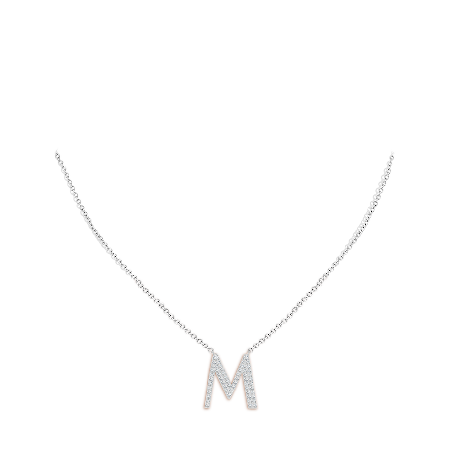 1.5mm GVS2 Modern Deco Diamond Capital "M" Initial Pendant in White Gold body-neck