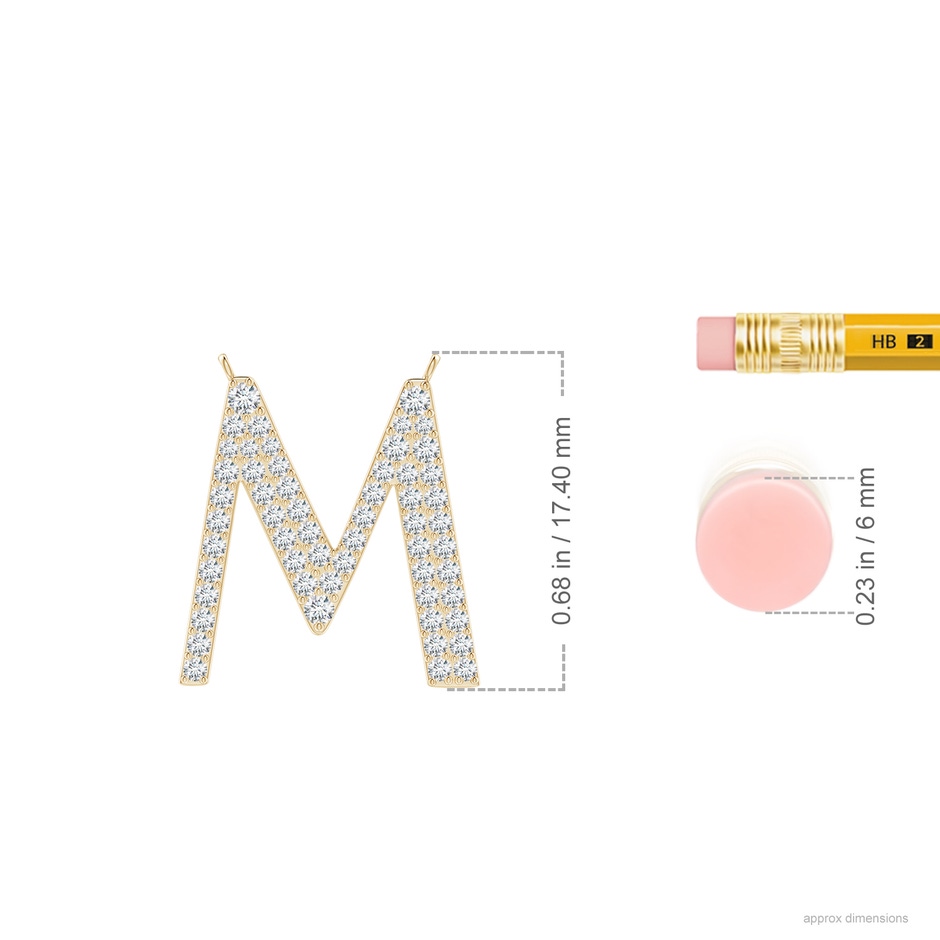 1.5mm GVS2 Modern Deco Diamond Capital "M" Initial Pendant in Yellow Gold ruler