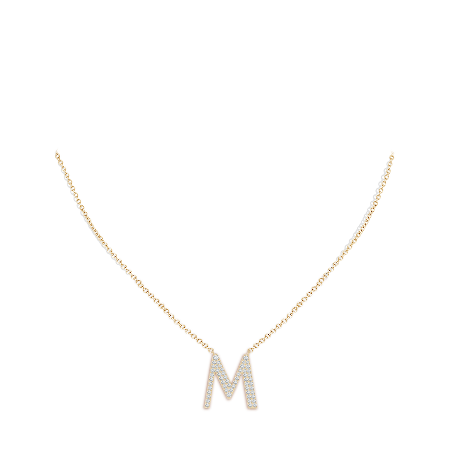1.5mm GVS2 Modern Deco Diamond Capital "M" Initial Pendant in Yellow Gold body-neck