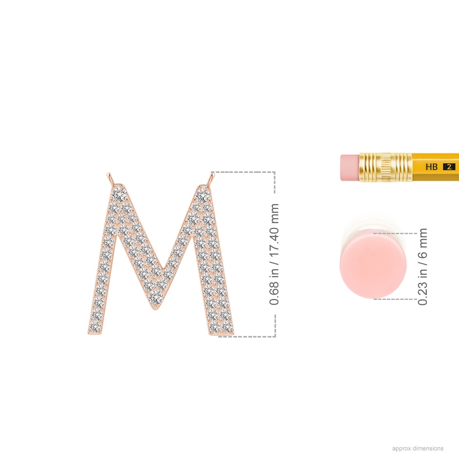 1.5mm IJI1I2 Modern Deco Diamond Capital "M" Initial Pendant in Rose Gold ruler