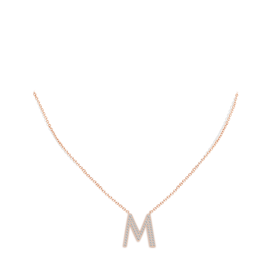 1.5mm IJI1I2 Modern Deco Diamond Capital "M" Initial Pendant in Rose Gold body-neck