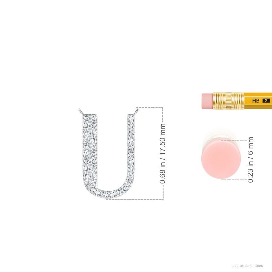 1.15mm GVS2 Modern Deco Diamond Capital "U" Initial Pendant in White Gold ruler