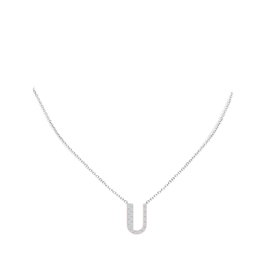 1.15mm GVS2 Modern Deco Diamond Capital "U" Initial Pendant in White Gold body-neck