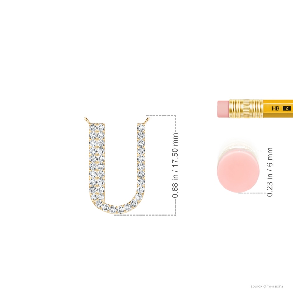 1.15mm GVS2 Modern Deco Diamond Capital "U" Initial Pendant in Yellow Gold ruler