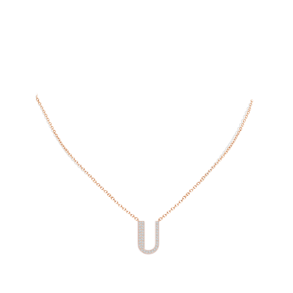 1.15mm HSI2 Modern Deco Diamond Capital "U" Initial Pendant in Rose Gold body-neck