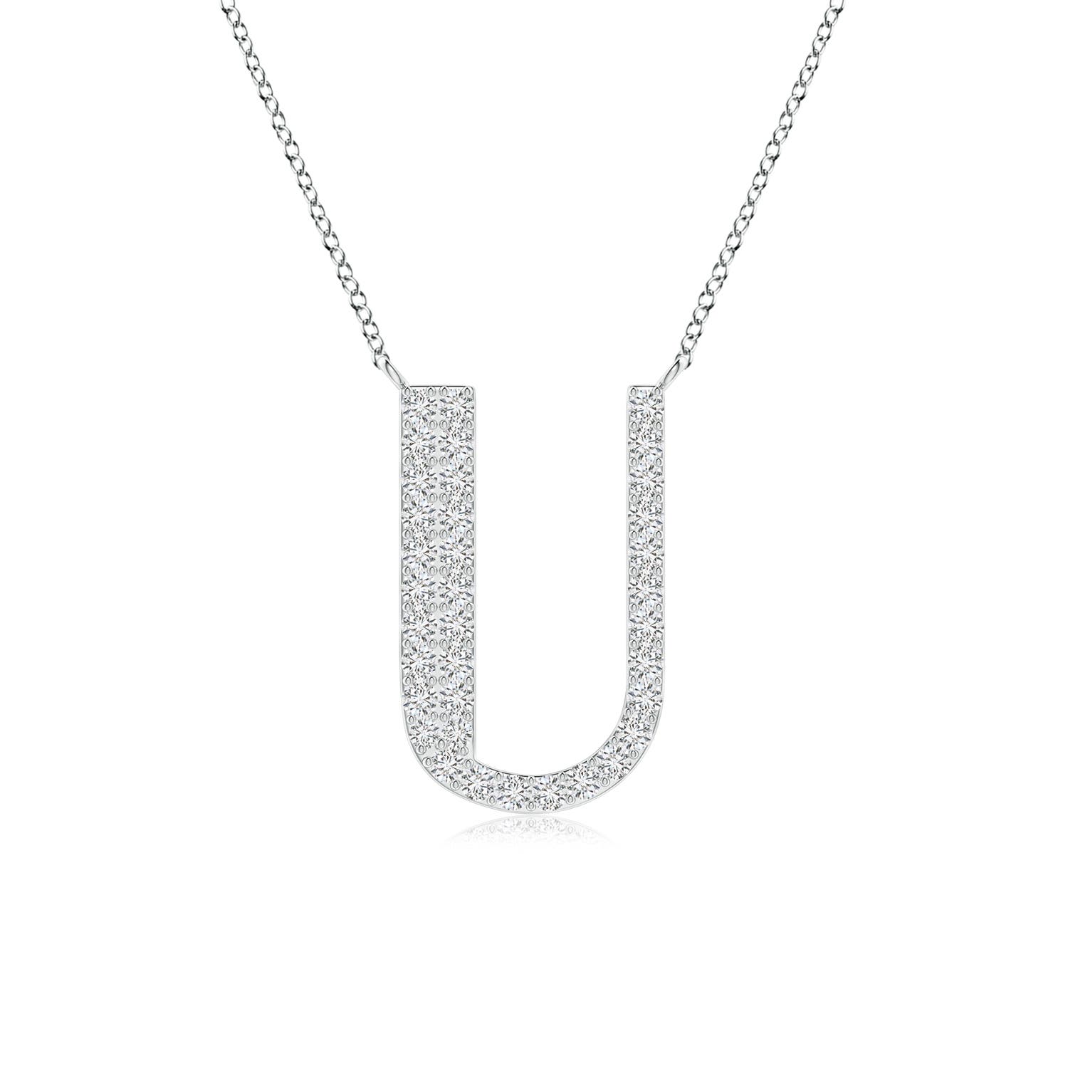 1.15mm HSI2 Modern Deco Diamond Capital "U" Initial Pendant in White Gold