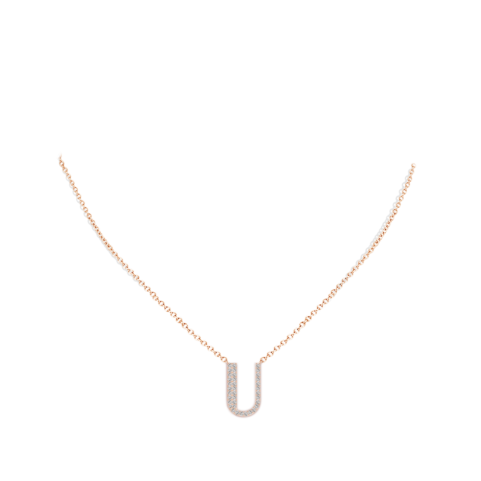 1.15mm IJI1I2 Modern Deco Diamond Capital "U" Initial Pendant in Rose Gold body-neck