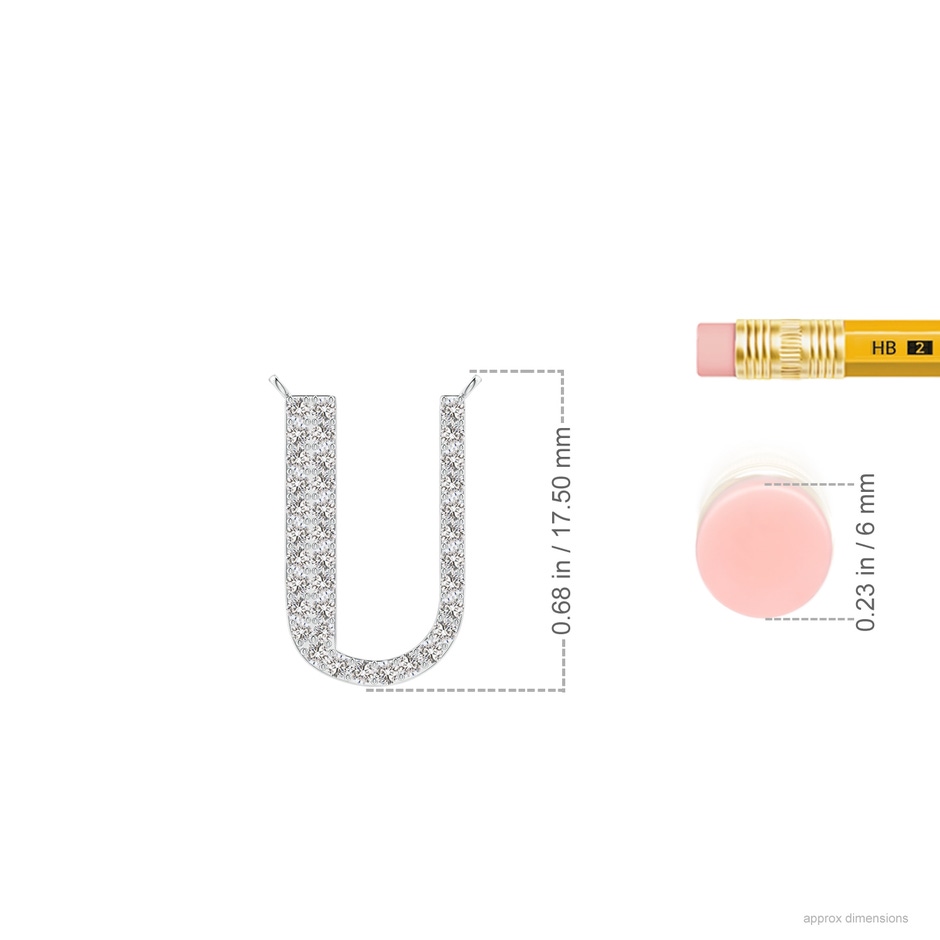 1.15mm IJI1I2 Modern Deco Diamond Capital "U" Initial Pendant in White Gold ruler