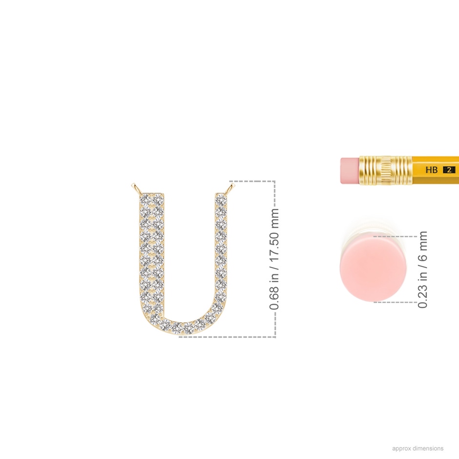1.15mm IJI1I2 Modern Deco Diamond Capital "U" Initial Pendant in Yellow Gold ruler