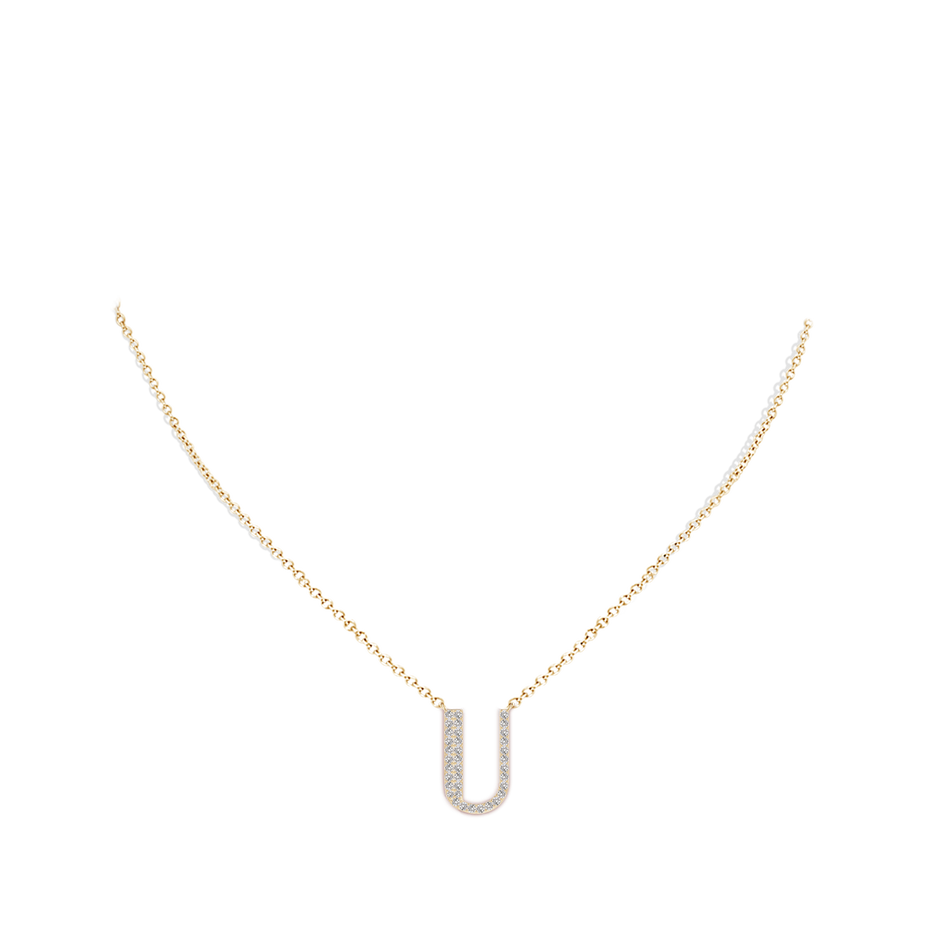 1.15mm IJI1I2 Modern Deco Diamond Capital "U" Initial Pendant in Yellow Gold body-neck
