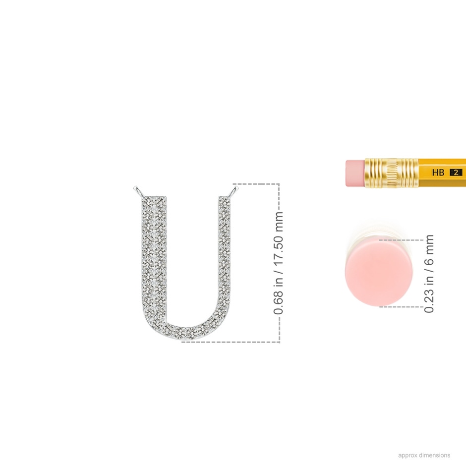 1.15mm KI3 Modern Deco Diamond Capital "U" Initial Pendant in White Gold ruler