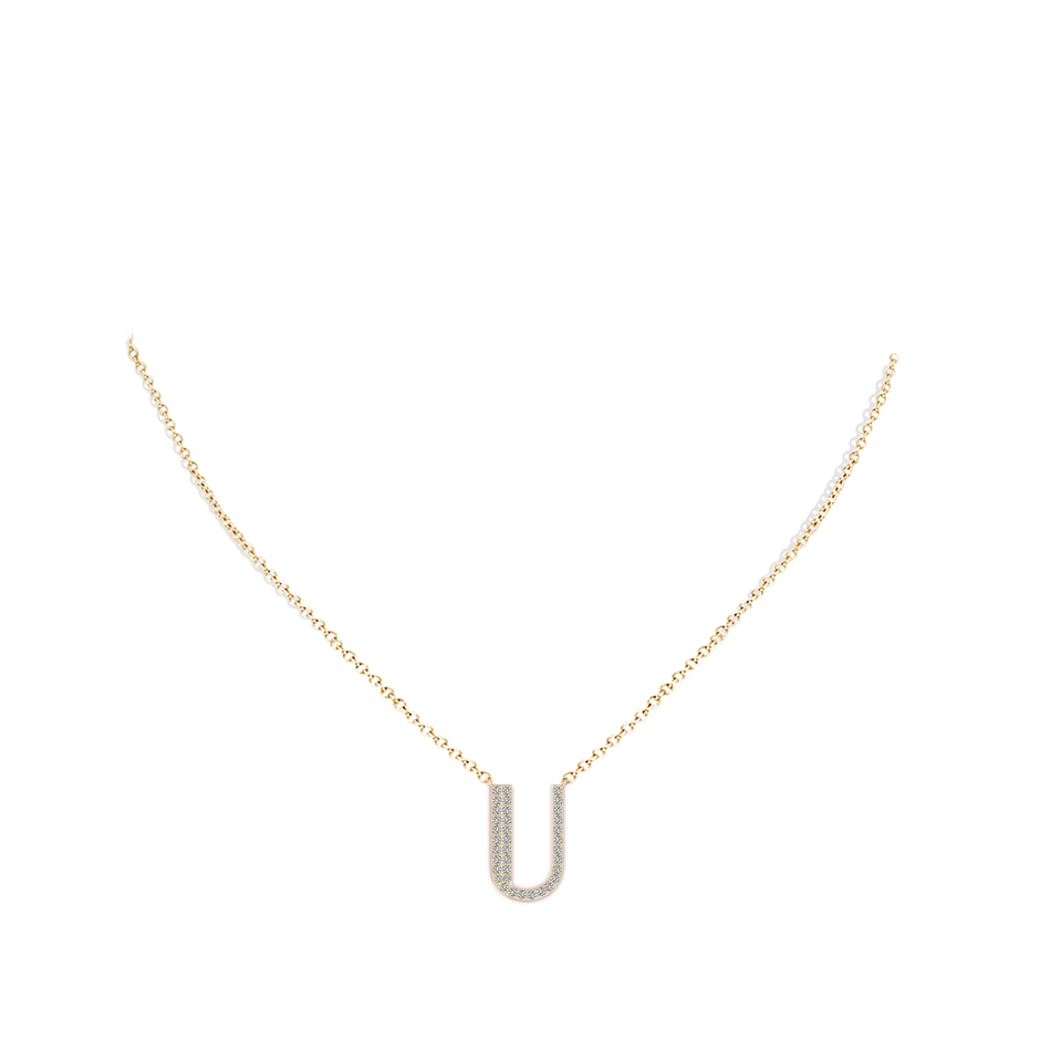 1.15mm KI3 Modern Deco Diamond Capital "U" Initial Pendant in Yellow Gold body-neck